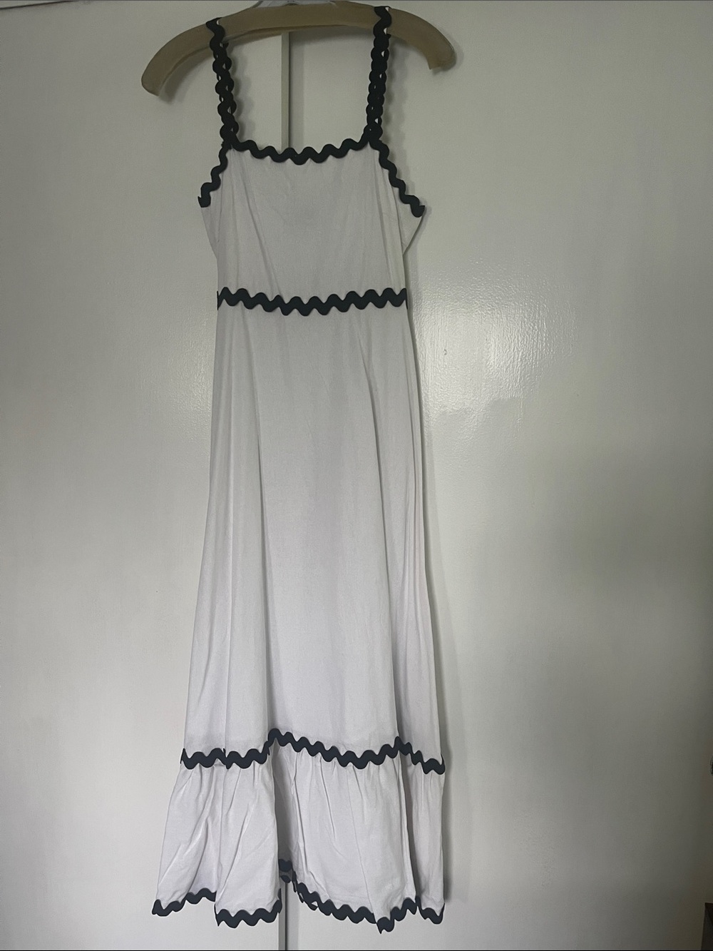 White Midi Dress with Black Ric Rac Trim